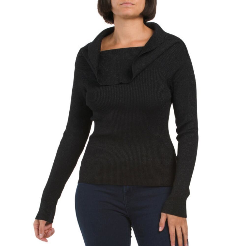 NWT MARLED Women's Lurex Rib Knit Marilyn Neck Pull Over Sweater